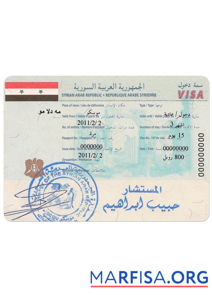 Printable Syria visa template
